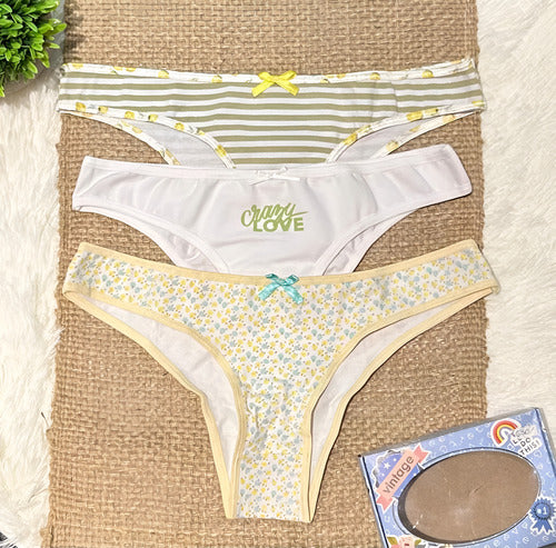 Bombacha Vintage 3073 Pack X 3 Bikini Algodón Estampada Estampado Unico