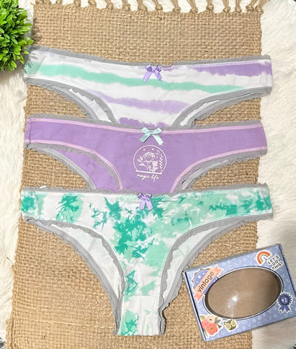 Bombacha Pack X 3 Bikini Algodon Estampada Vintage 3071 Estampada Unico