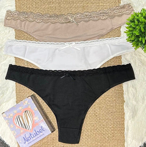 Bombacha Pack X 3 Colaless Algodon Con Puntilla Natubel 510 Surtido