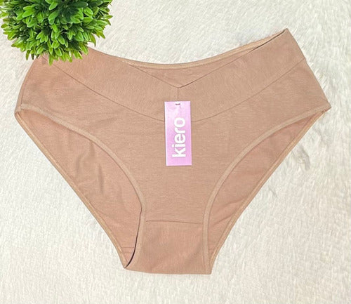 Bombacha Tiro Corto Algodón Lycra Cintura Doble Kiero 10284 Beige Unico