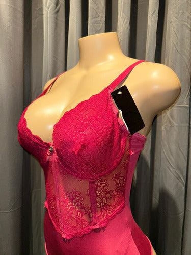 Body De Microfibra Y Puntilla Con Aro Kaury 8181 Fresa Puntilla