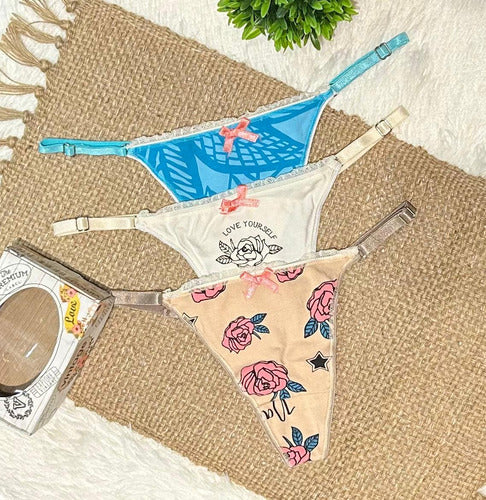 Bombacha Pack X 3 Colaless Algodon Estampada Vintage 4472 Blanco Unico