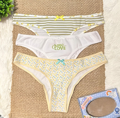 Bombacha Vintage 3073 Pack X 3 Bikini Algodón Estampada Estampado Unico
