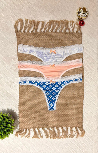 Bombacha Pack X3 Colaless Microfibra Puntilla Vintage 4018 Estampado Unico