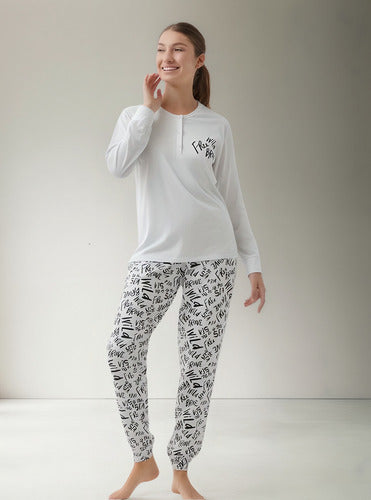 Pijama Wild De Jersey De Algodón Manga Larga Mariene 2206