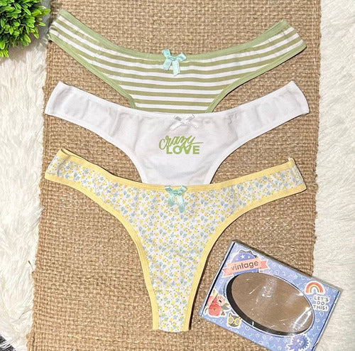 Bombacha Pack X 3 Colaless Algodon Estampada Vintage 4073 Estampada Unico