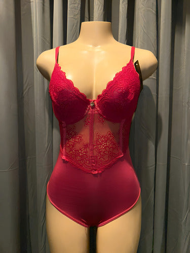 Body De Microfibra Y Puntilla Con Aro Kaury 8181 Fresa Puntilla