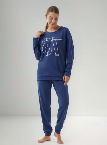 Pijama Mangas Largas Con Puño Y Estampa Central Mariene 2209