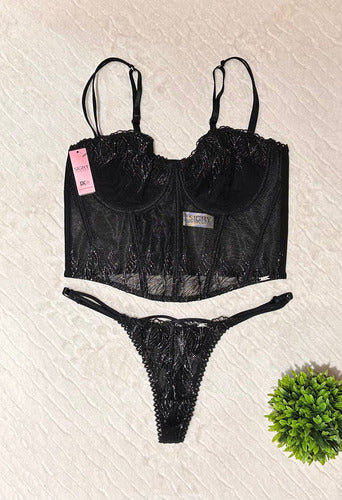 Conjunto De Lencería Bustier Bordado Y Less Sigry 1295