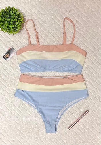 Malla Bikini Tricolor Less Vedetina Andressa 22011 Pastel