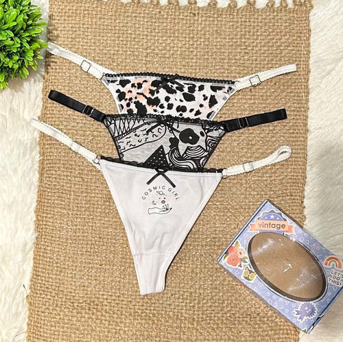 Bombacha Pack X 3 Colaless Algodon Estampada Vintage 4472 Blanco Unico